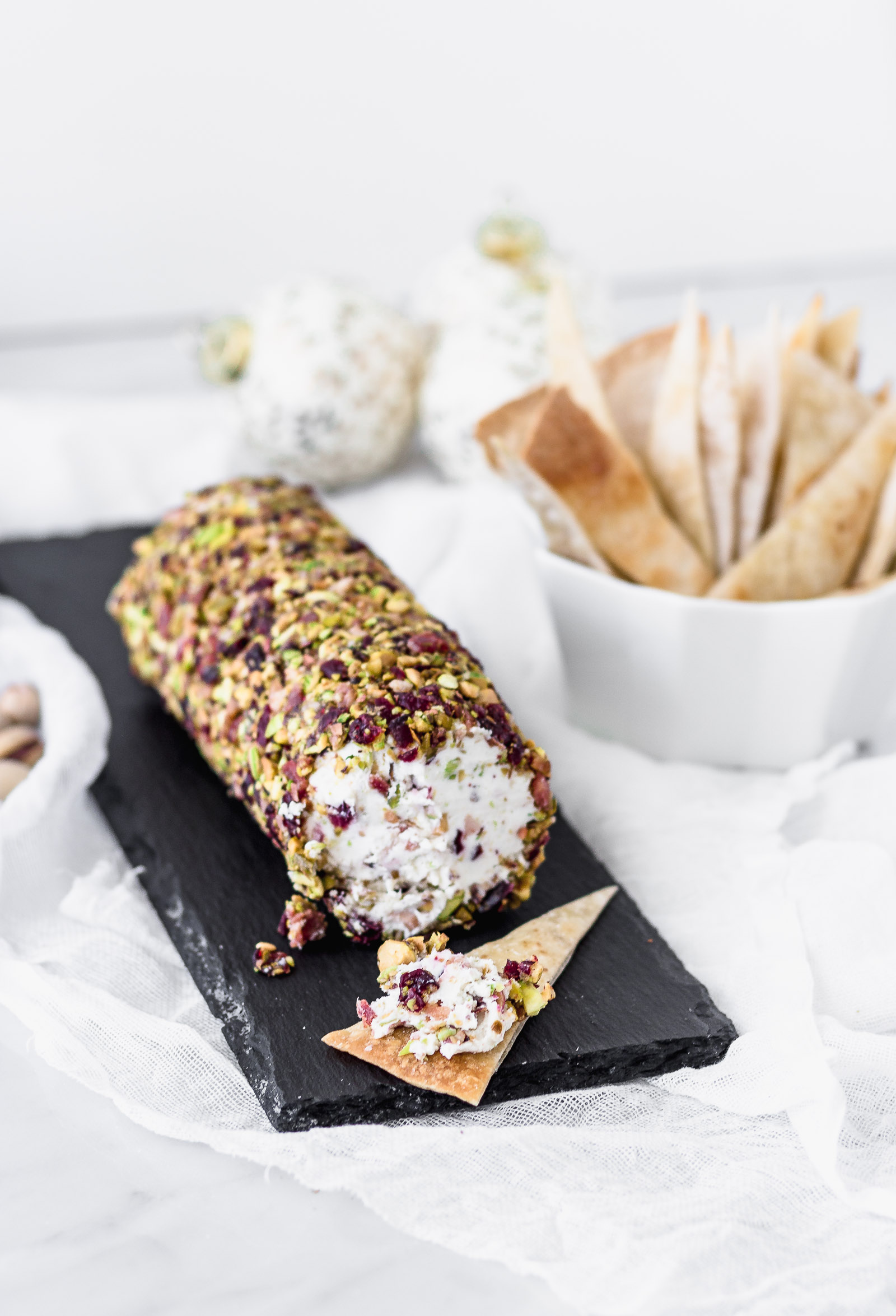 Cheese Log with Cranberries, Pistachios, Bacon and Honey